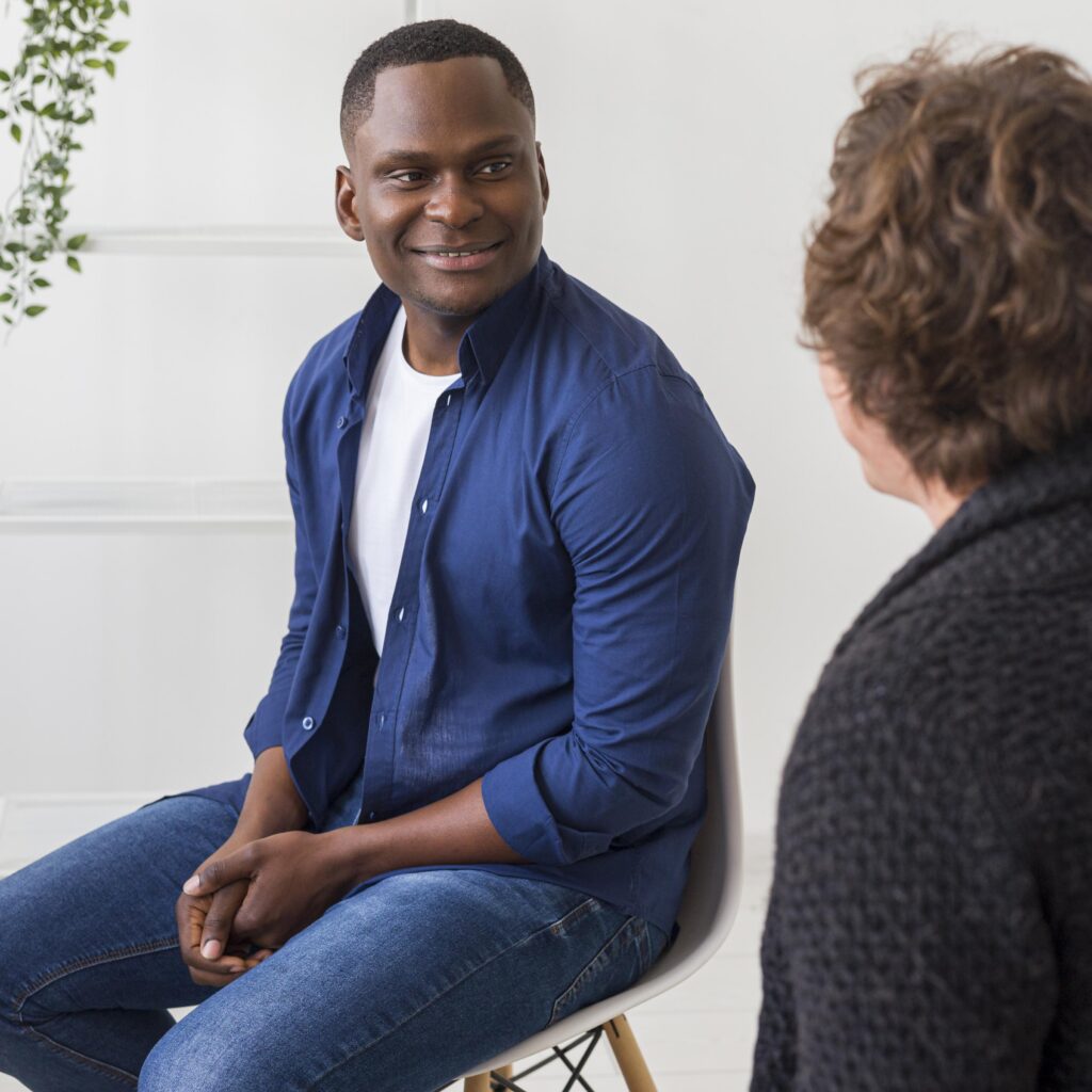 A man talks to his therapist about MAT during Fentanyl Addiction Treatment Hanover MA